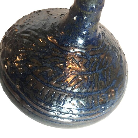 Bud Vase Blue Ceramic 7 X 5 Artisan Crafted Handmade Home Decor - Picture 2 of 9